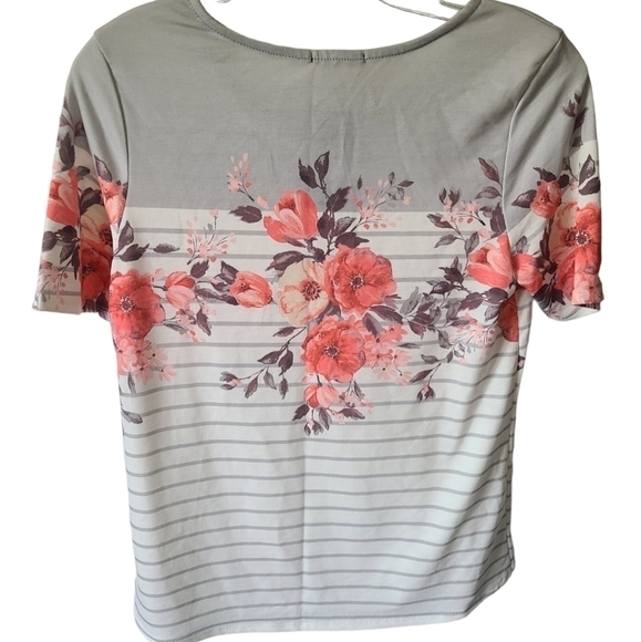 12 PM MON AMI Orange & Grey floral Short Sleeve French terry Top Size Medium NWT - Picture 2 of 9